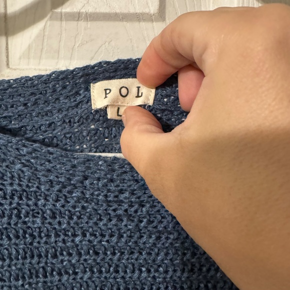 POL - Dollman Sleeve Blue Long Sleeve Tight Stitch Crotchet Sweater - Size Large - Picture 2 of 3